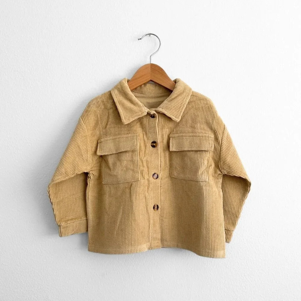 NWT Cute Boys Long Sleeve Button Down Corduroy Shirt Warm & Comfy Fall Camel 2T